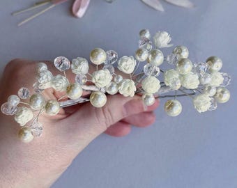 Pearl Flower Hair Pins: Bridal Baby's Breath Hair Accessories