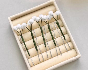 Bridal babys breath hair piece, wedding white flower pins clip