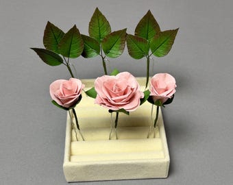 Blush pink rose wedding hair piece , flower pins