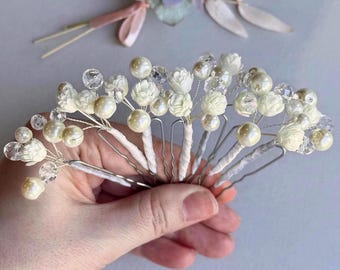 Pearl Flower Hair Pins: Bridal Baby's Breath Hair Accessories