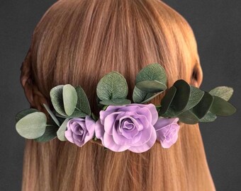 Bridal eucalyptus hair piece lilac rose comb, floral clip