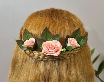 Blush pink rose wedding hair piece , flower pins