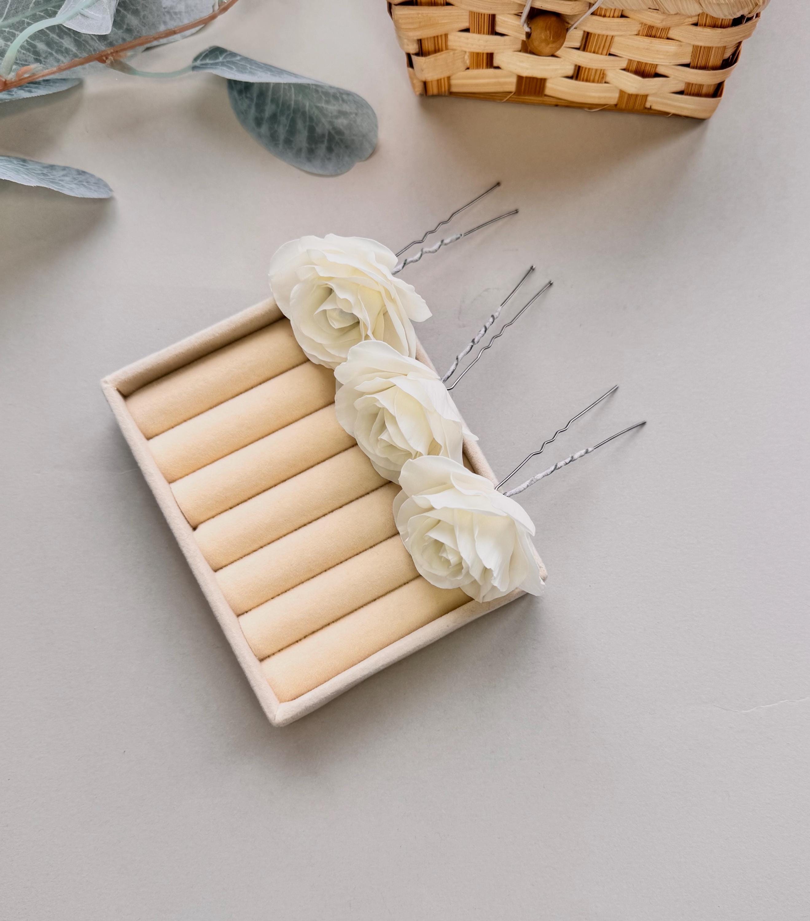 Wedding Ivory Flowers Hair Pins, Ivory Roses - Etsy