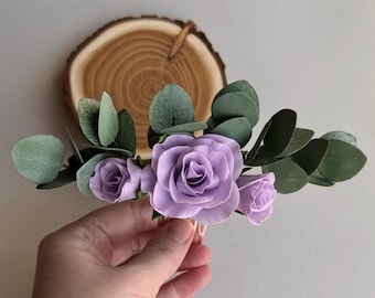 Wedding eucalyptus hair piece lilac rose comb, floral clip