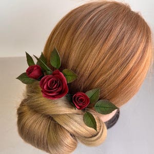 Burgunder Rose Hochzeit Haarnadeln, Gothic Blumen Braut Kopfschmuck für Bräute