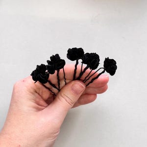 Tiny black flower hair pins, wedding black flowers, floral headpiece