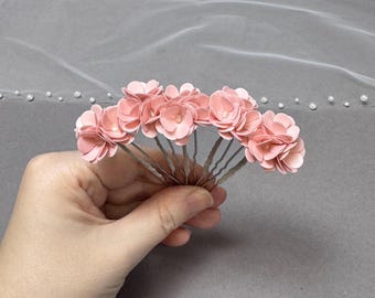 Blush Pink Flower Hair Pins Set, Romantic Bridesmaid Hair Piece