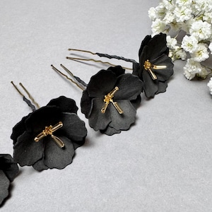 Bridal flower hair pins Black floral piece, Ghotic wedding