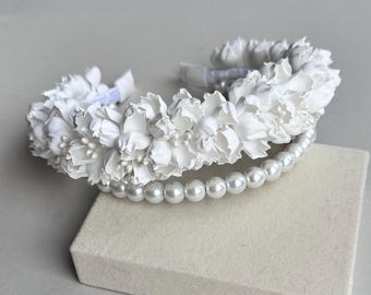 Communion wreath with white flowers, Hair crown for girls, First holy communion