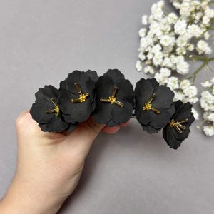 Bridal flower hair pins Black floral piece, Ghotic wedding