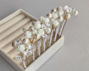 Wedding flower hair pins pearl piece babys breath bridal headpiece
