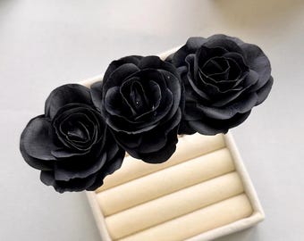 Wedding black Flower Hair Pins, Black Roses