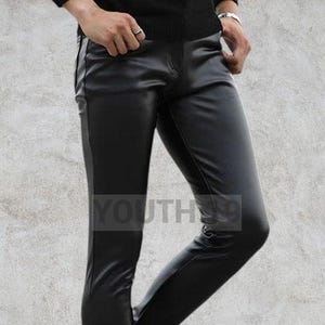 Mens Real Leather Pants Jeans Style Bikers Motorcycle Trousers Genuine Sheep Skin Handmade Slim-Fitting Customized Pant Size Gift For Him