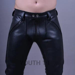 Mens Real Leather Pants Front to Back Zipper Geniune Sheepskin Jeans Motorcycle Style Bikers Trousers Gothic Pant Bluff Gay Gift For Him