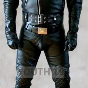 Mens Real Leather Pants, Double Zip Schwarz Black Jeans Trousers Interest BLUFF Cuir Bikers Motorcycle Style Customized Pants Birthday Gift