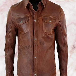 Real Leather Shirts For Mens Brown Finest Hand Crafted Original Sheepskin Motorcycle Bikers Style Bluff Gay Shirt/Jacket Best Gift For Him