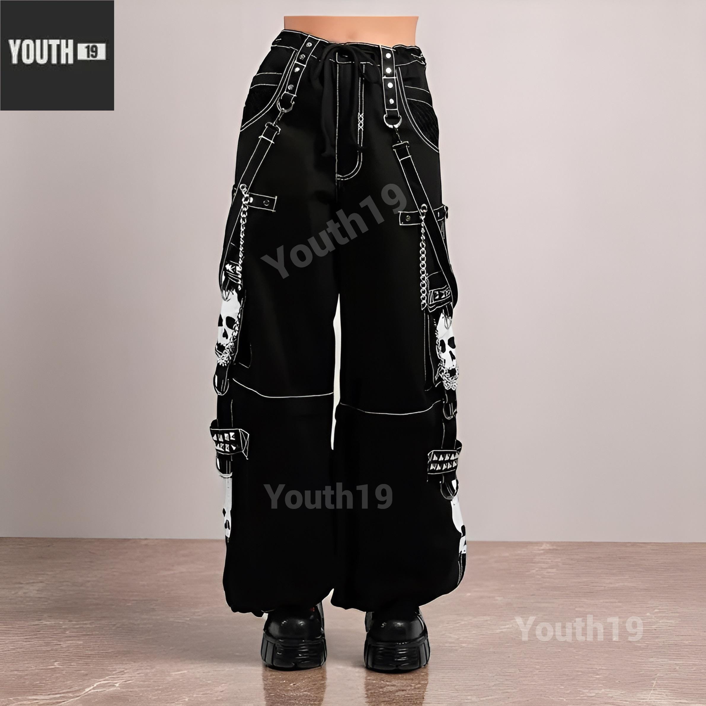 Cyberpunk Gothic Pants Unisex White Skull With Chain and Buckle