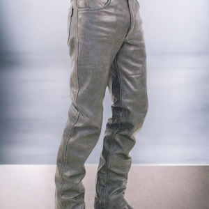 Mens Real Leather Pants Classic Zipper Jeans Style Slim-Fit Trousers Custom Made Lambskin Leather Dark Grey Personalised Best Gift For Him