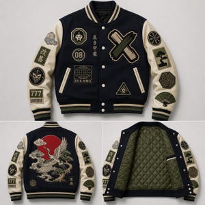 Custom Football Letterman Jacket, Personalized Varsity Bomber Jacket, Chenille Patch, Embroidered Logo, Team Gift