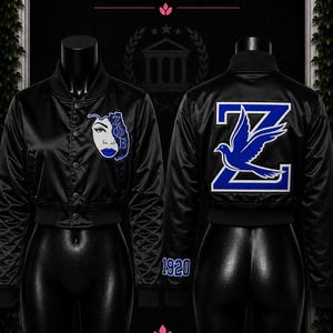 ZPB Women's Cropped Greek Bomber Jacket Finer Wommen Sorority Greek Line Sisterhood Jackets Personalized Embroidery Patches