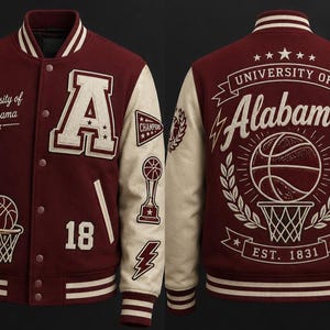 University of Alabama Basketball Letterman Jacket, Custom Varsity Jacket, Personalized Mascot Jacket
