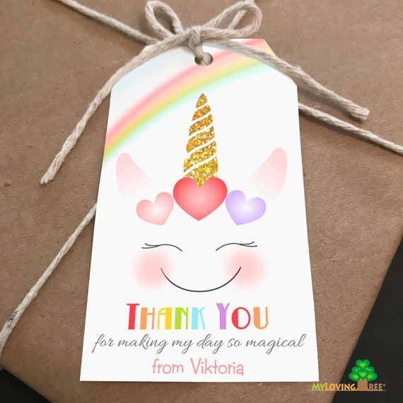 Personalized Unicorn birthday party magical birthday party favors tags thank you gift tag garland set of 10 Il_570xn