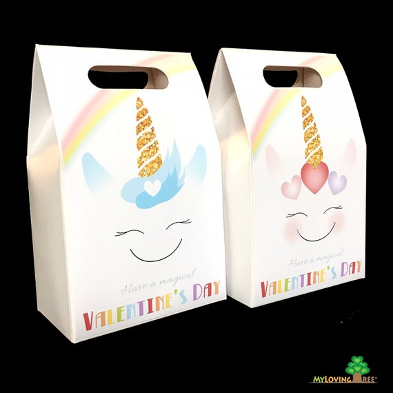Valentine's day party favors (set of 6 boxes) unicorn valentines classroom party favor bags personalized gold unicorn Il_570xn