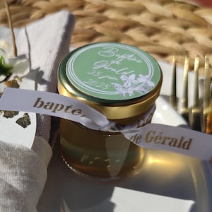 Pot personnalisé de gelée/confit de romarin, cadeau d'invité, décoration de table, marque-place mariage, anniversaire, baptême, communion