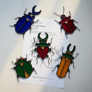 Plantillas de vitrales para principiantes: 5 diseños de insectos en PNG y PDF