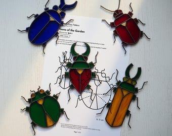 Plantillas de vitrales para principiantes: 5 diseños de insectos en PNG y PDF