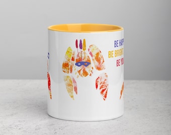 Happy Crab’s Band - Inspiring Mug with Colorful Inside, Fun Crab Art, Motivational Gift, Beach Lover’s Mug, Whimsical Sea Life Design