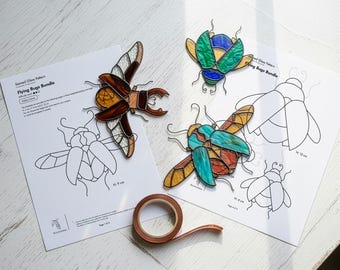 Patrones de vidrieras para principiantes: 3 diseños de insectos voladores en formato PNG y PDF (descarga digital), juego de atrapasoles, decoración de jardín DIY. Decoración de Pascua.