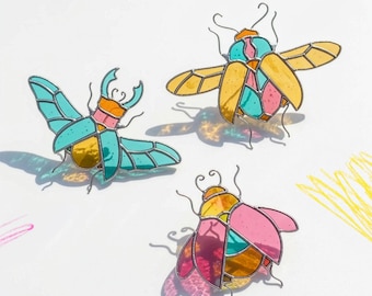 Stained Glass Patterns for Beginners - 3 Flying Bug Designs in PNG & PDF Digital Download, Suncatcher Set, Garden Decor DIY.  Easter Decor