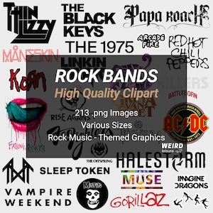 213 rockbands ontwerpbundel, hoge kwaliteit png, direct download, rock-n-roll-thema-graphics voor T-shirts, posters en digitale kunst
