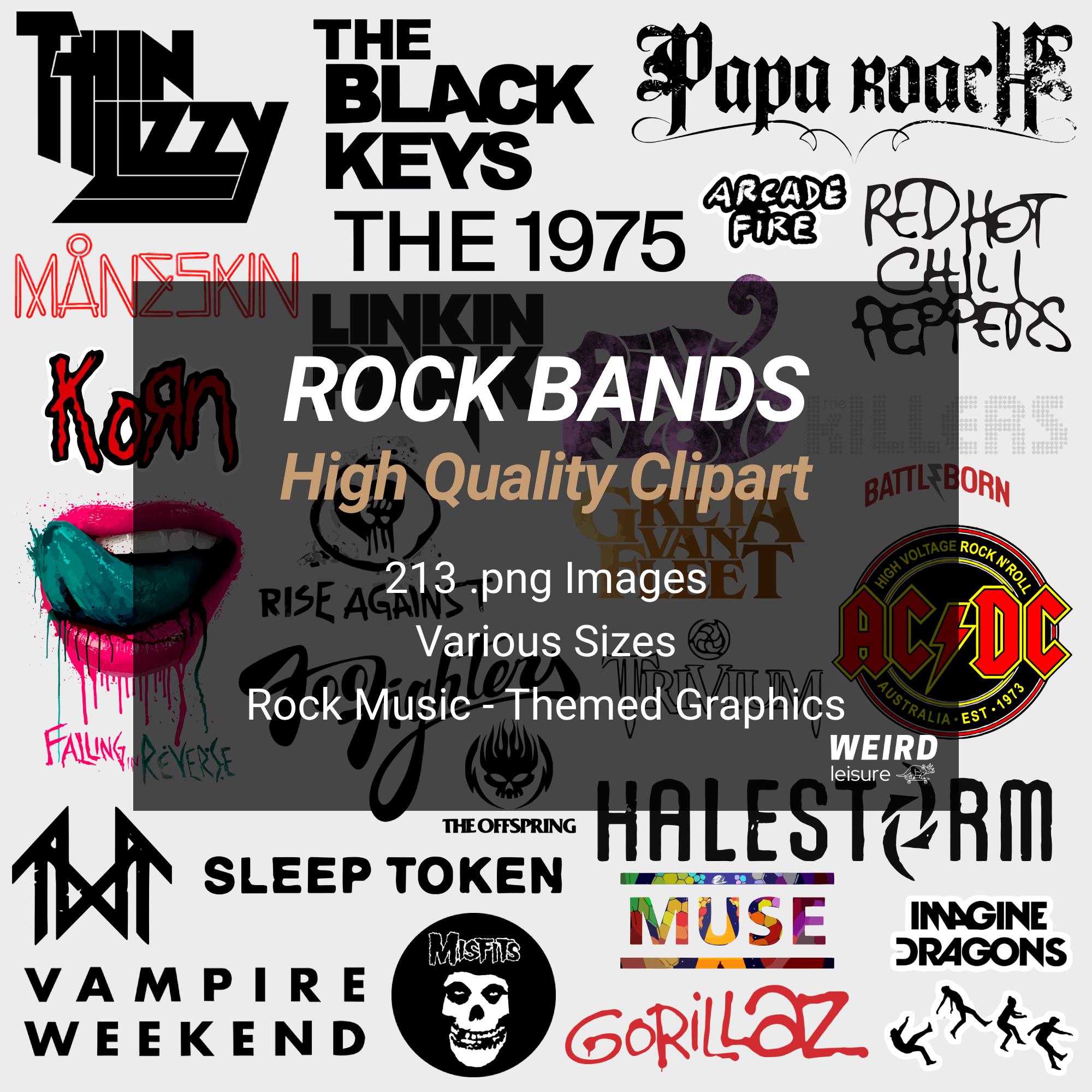 213 Rock Bands Design Bundle, High Quality PNG, Instant Download