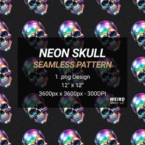 Neon Skull Repeat Pattern Seamless Digital Design - Fabric Paper Printing Sublimation Wallpaper Scrapbooking Wrap - Instant Download