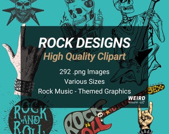 292 Rock Design Bundle, High Quality PNG, Instant Download, Punk Rock Themed Graphics for T-Shirts, Posters, and Digital Art