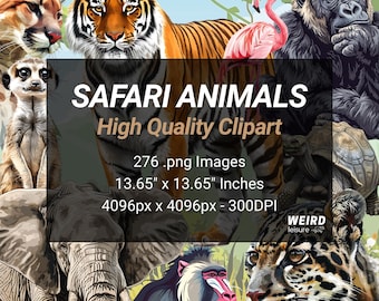 276 Safari Animals Clipart, High Quality Transparent PNG, Instant Download, Commercial Use - Safari, Lion, Elephant, Tiger Clipart, Monkey
