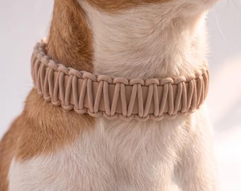BioThane Hundehalsband Powder Tan & Café Latte | Paracord Halsband | Handgemacht | Herbst Hundehalsband