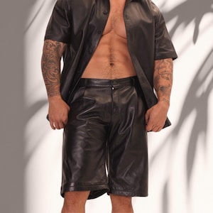 Men&#39;s Black Leather Shorts, Handmade Gym Shorts, Customizable Athletic Shorts, Vintage Style Men Shorts, Festival Party Shorts, Summer Short