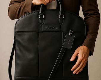 Handmade Full-Grain Leather Suit Carrier, Personalized Travel Garment Bag