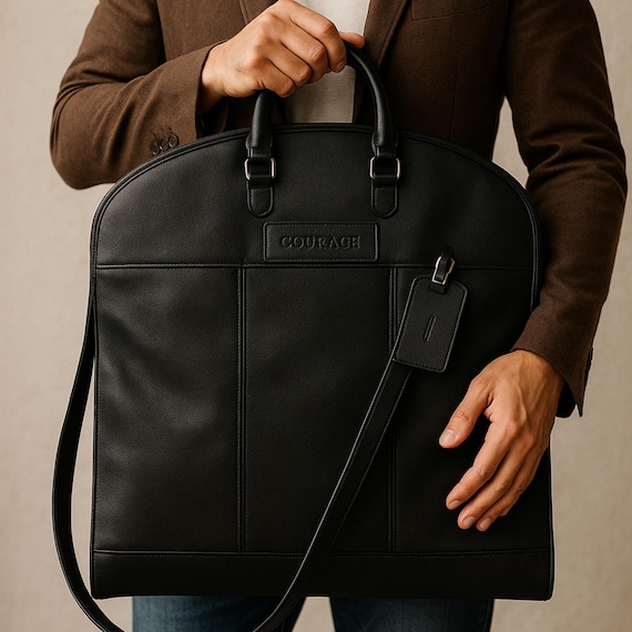 Handmade Full-Grain Leather Suit Carrier, Personalized Travel Garment Bag