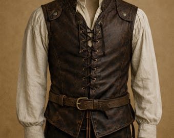 Pirate Leather Vest for Men, Captain Pirate Waistcoat, Caribbean Style Renaissance Costume, Medieval & LARP Cosplay, Handmade Steampunk Vest