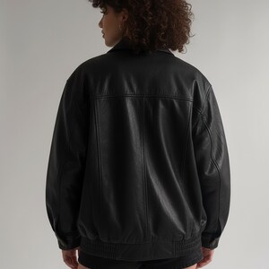 90s Inspired Women’s Leather Bomber Coat, Oversized Sheepskin Jacket with Warm Lining, Streetwear Style Jacket