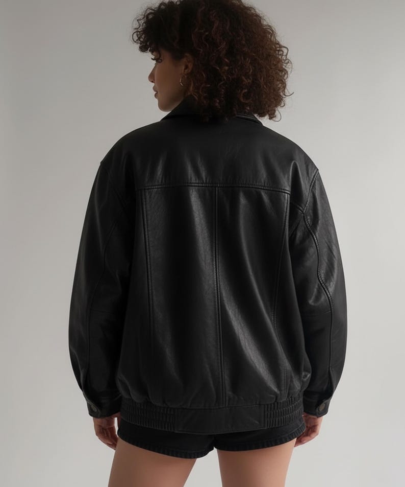 90s Inspired Women’s Leather Bomber Coat, Oversized Sheepskin Jacket with Warm Lining, Streetwear Style Jacket