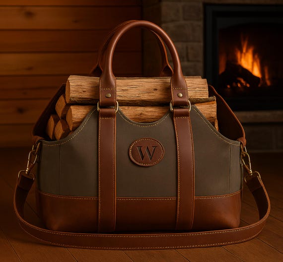 Ledertasche für Kaminholz, Kaminholz, Holzaufbewahrung