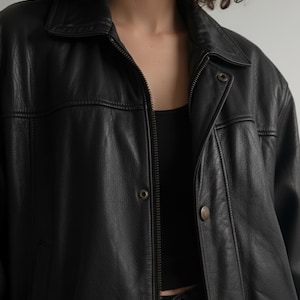 Vintage-Style 90s Leather Jacket for Women, Genuine Sheepskin Bomber Coat with Quilted Lining, Winter Fashion Gift Idea.