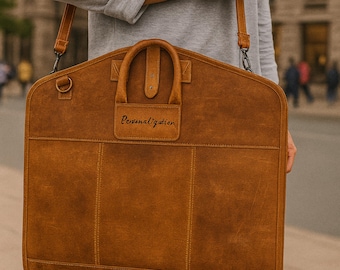 Funda de cuero personalizada para trajes, bolsa rústica de piel de grano completo para ropa