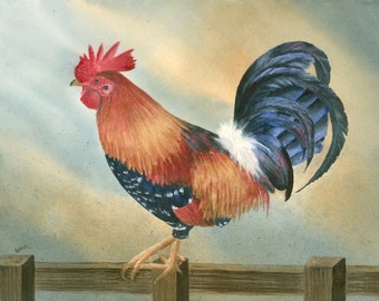 Tutorial Watercolor Painting of "Mornin Rooster" How to Paint a Rooster, Instant Download