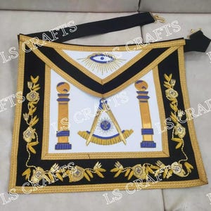 Masonic Past Master Mason Apron Hand Made Bullion Gold Embroidered